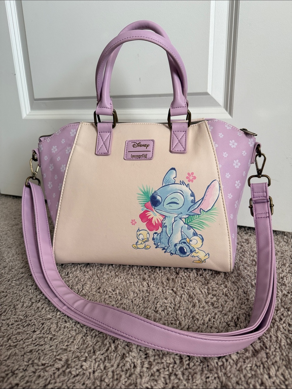Loungefly Hot Topic Lilac & Cream Stitch Crossbody Satchel